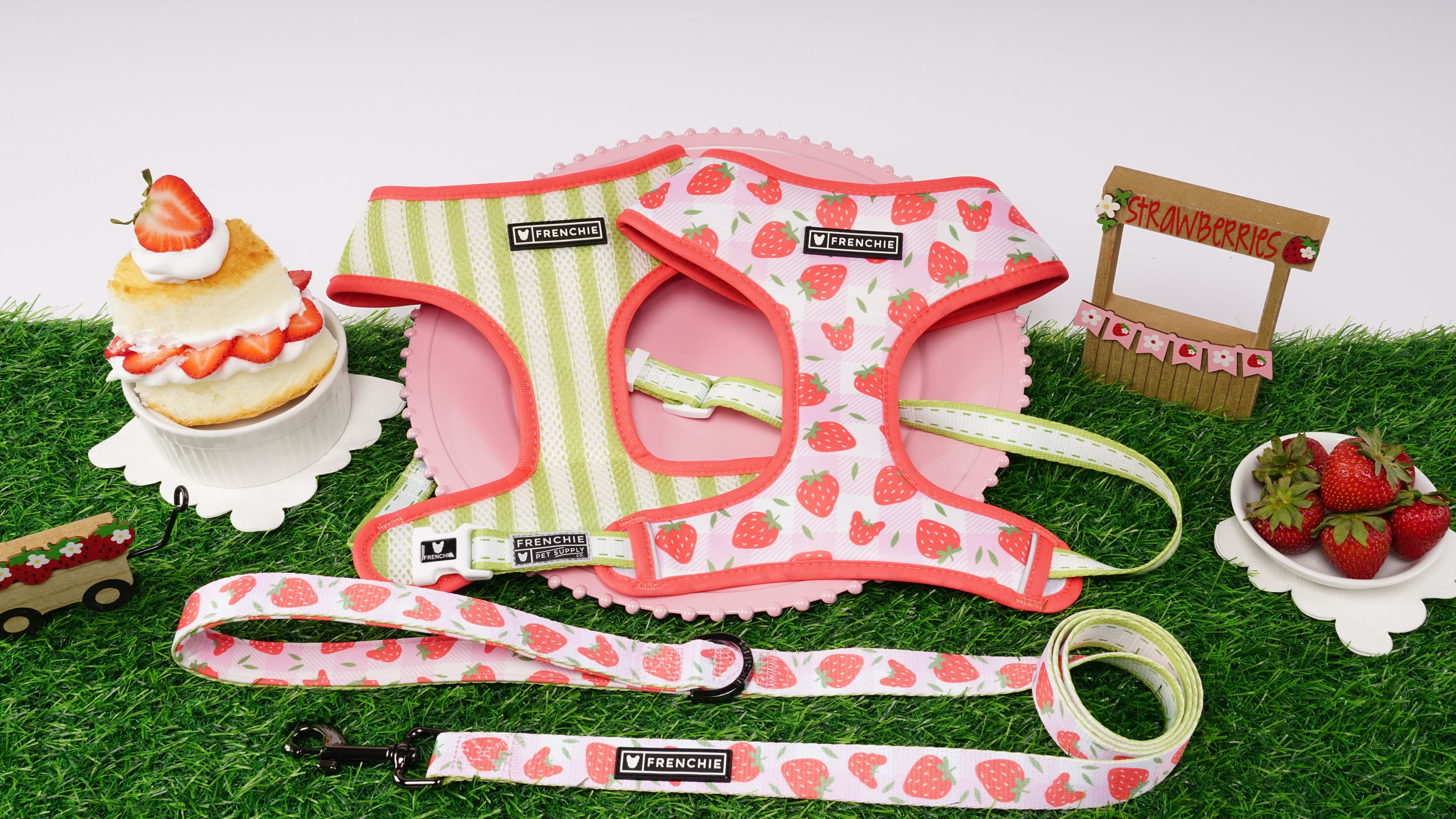 Frenchie Duo Reversible Harness - Strawberry Fields – Frenchie Bulldog