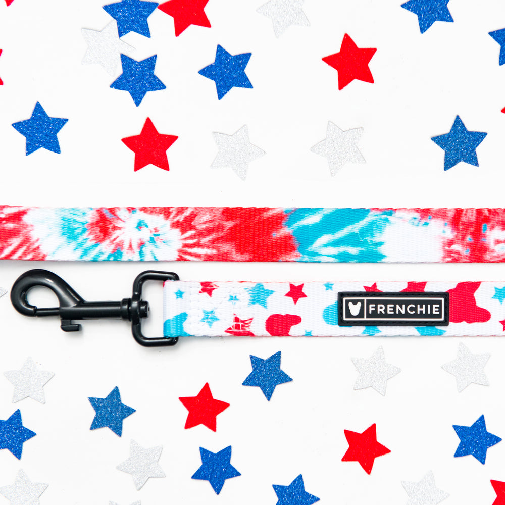 Frenchie Comfort Leash - Red, White, & Blue Tie Dye