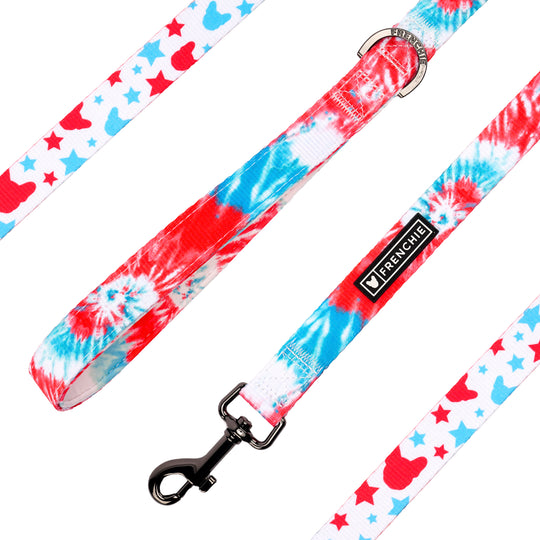 Frenchie Comfort Leash - Red, White, & Blue Tie Dye