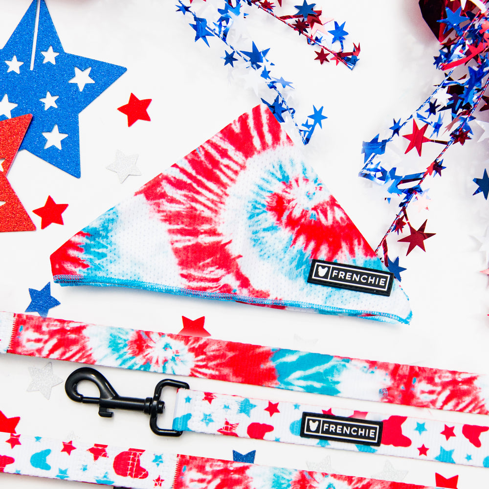 Frenchie Cooling Bandana - Red, White, & Blue Tie Dye