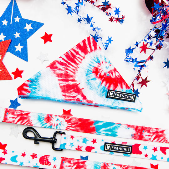 Frenchie Cooling Bandana - Red, White, & Blue Tie Dye
