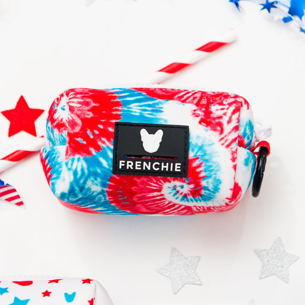 Frenchie Poo Bag Holder - Red, White, & Blue Tie Dye