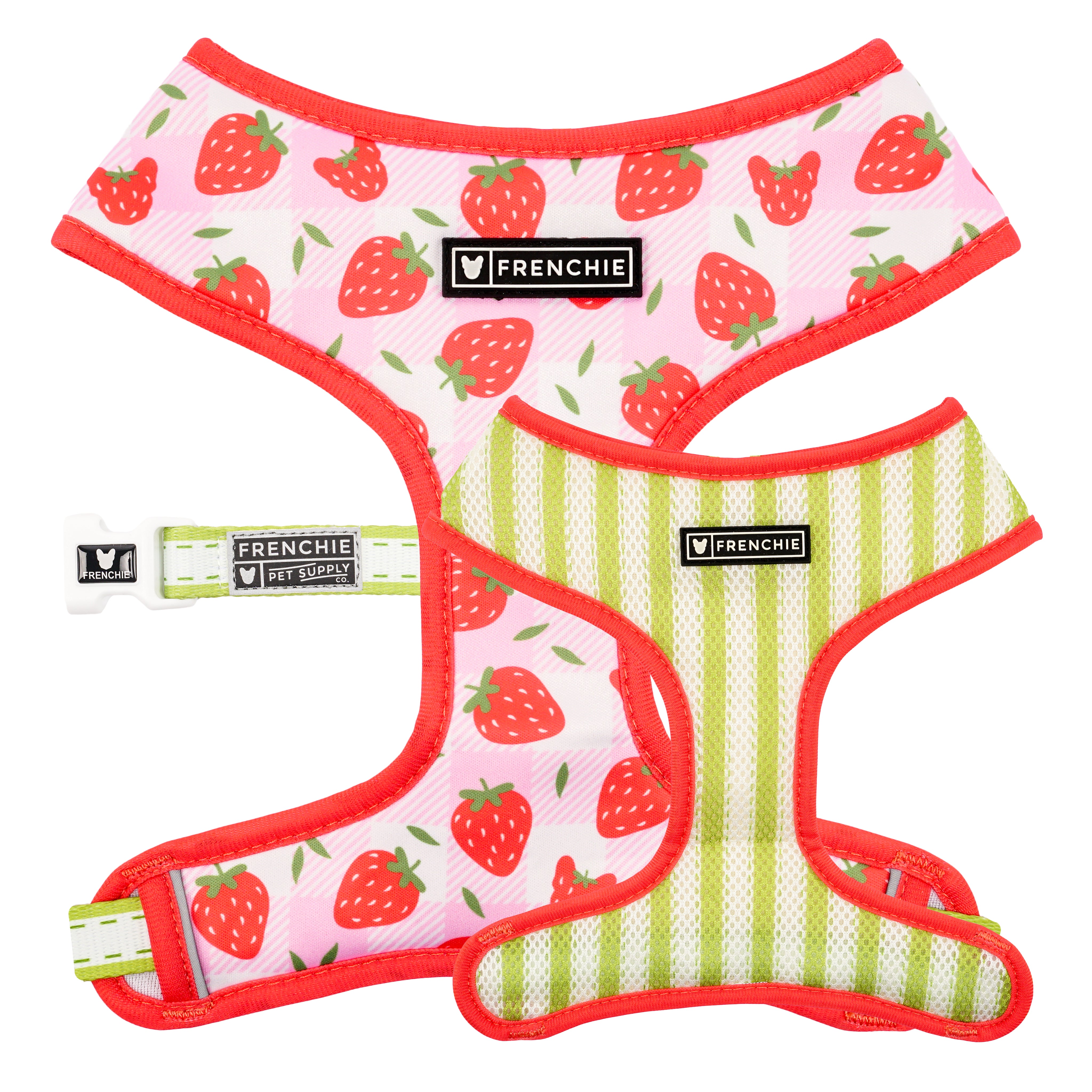 Frenchie Duo Reversible Harness - Strawberry Fields – Frenchie Bulldog