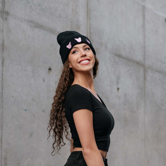 Black and Pink Beanie